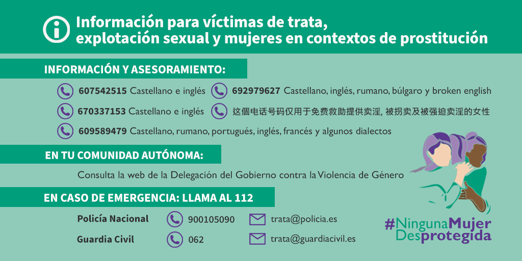 Cartel TRATA telÃ©fonos twitter Mujer Almería - Delegación de Área de Familia, Igualdad y Participación Ciudadana Ayuntamiento de Almería
